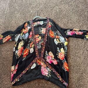 Johnny Was JWLA Floral Tunic Blouse | Black Multicolor Boho Top